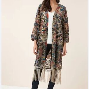 Burned Velvet Paisley Fringe Kimono